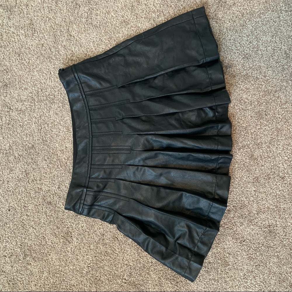 Black leather pleated skirt
